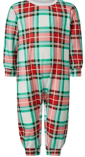 Mint & Cranberry Plaid Family Christmas Pajamas — close-up detail 2