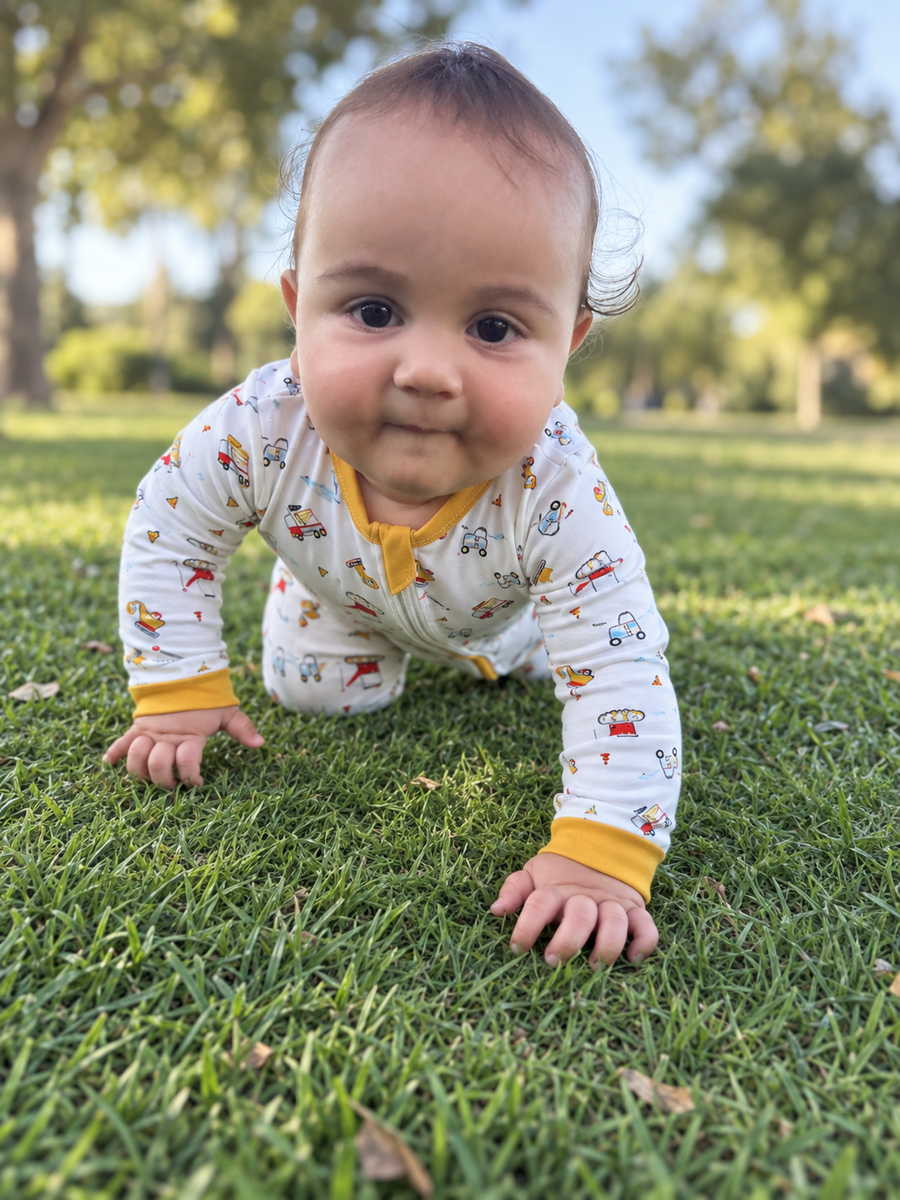 Jordan modeling the Autumn Friends Romper by GentleNest Co.