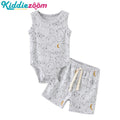 Grey bear-print baby bodysuit and shorts set
