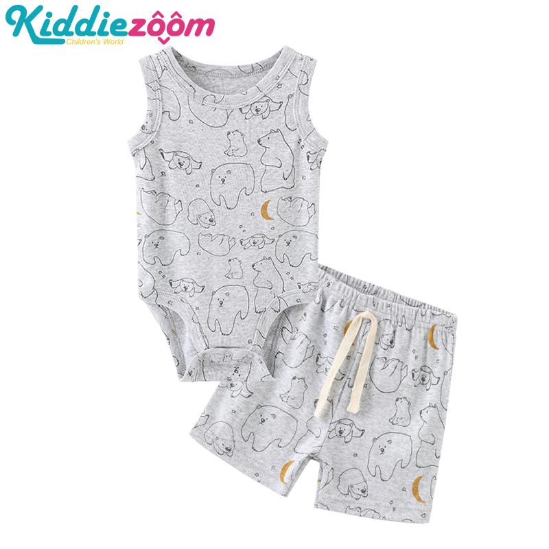 Grey bear-print baby bodysuit and shorts set