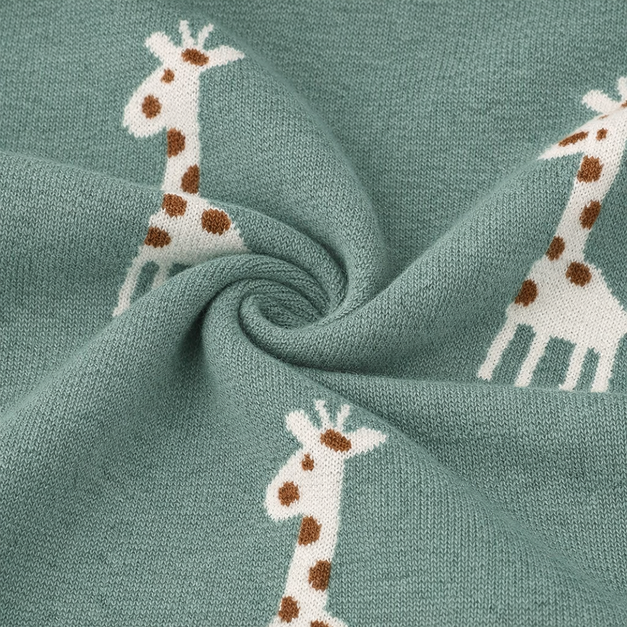 Giraffe Knit Baby Blanket - Green, product view 2