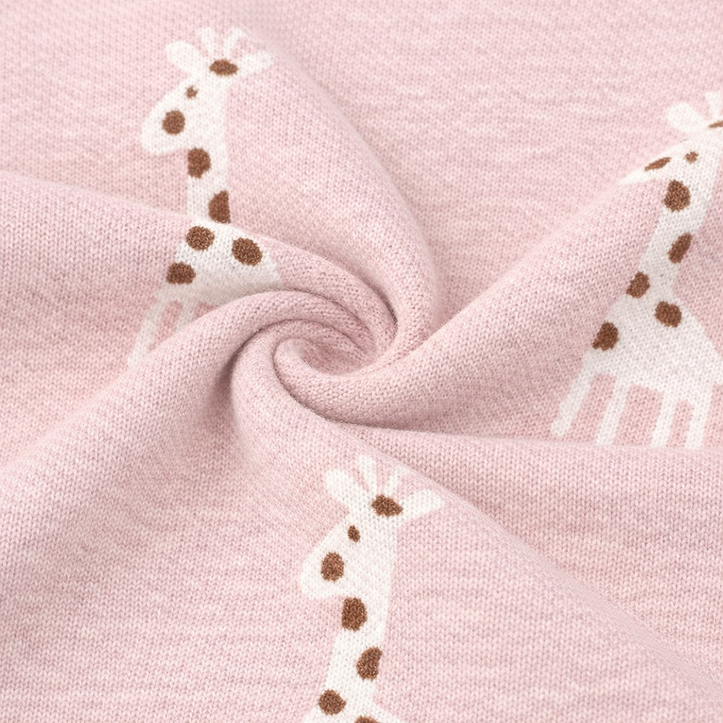 Giraffe Knit Baby Blanket - Pink