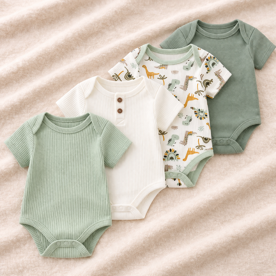 Le Petit Quatuor Ribbed Bodysuit 4-Pack - Dino, product view 2
