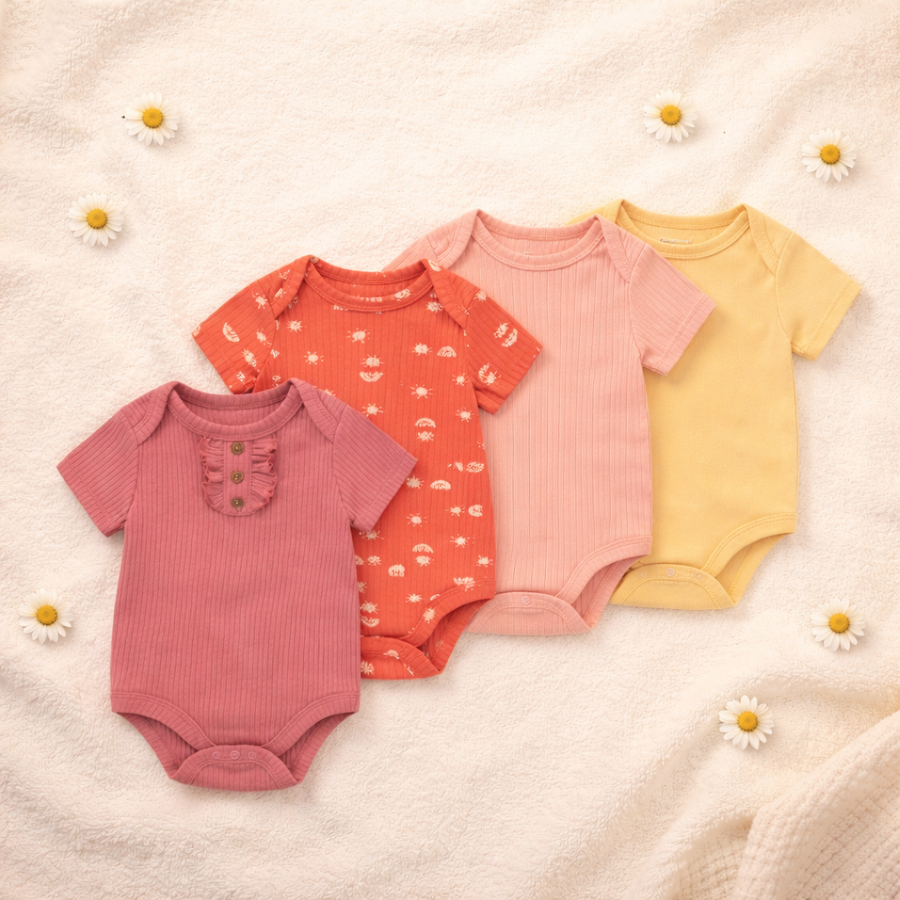 Sunlit Meadow Bodysuit 4-Pack - Red, product view 2