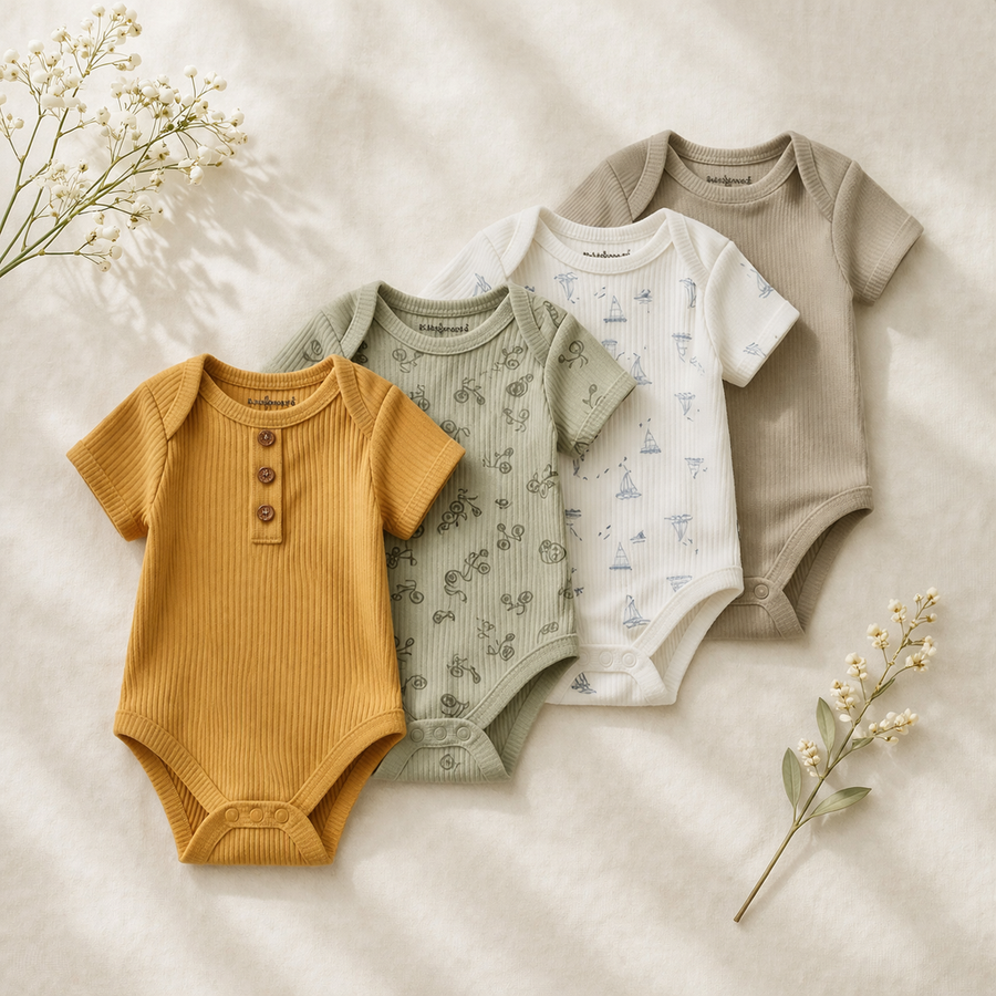 Le Petit Quatuor Ribbed Bodysuit 4-Pack - Earth, product view 2