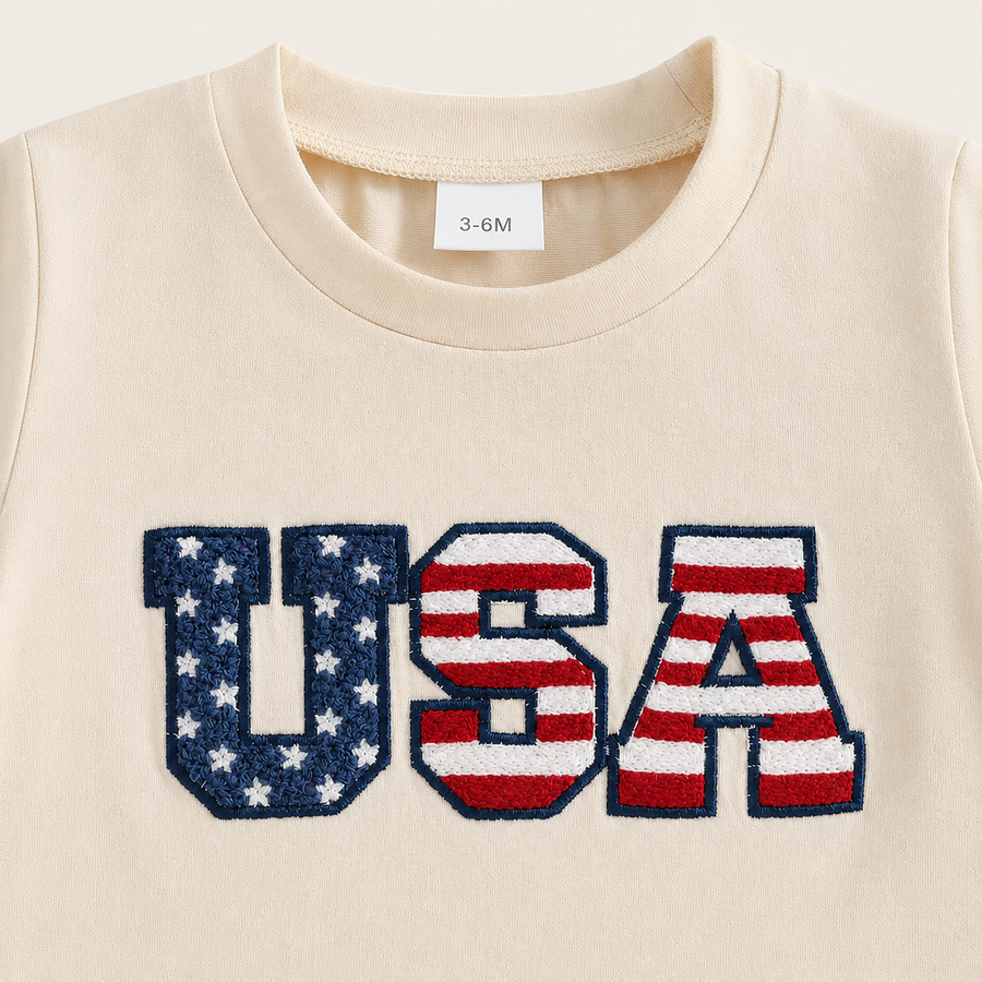 USA Appliqué Short Sleeve Baby Romper - Beige, product view 5