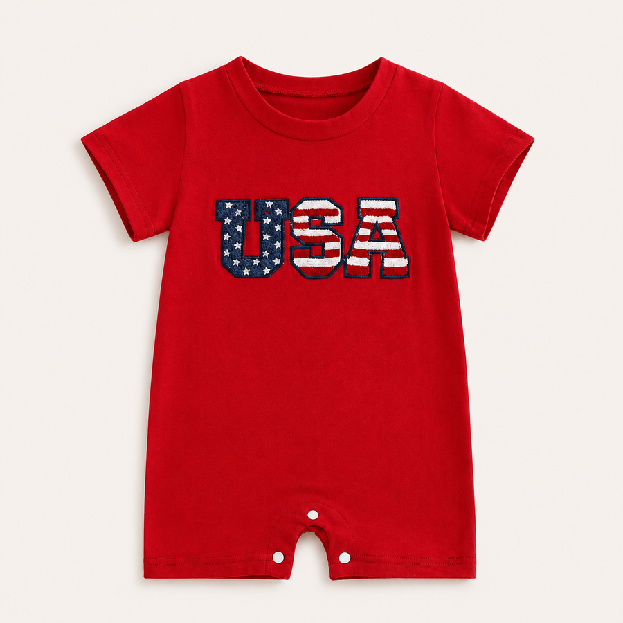 USA Appliqué Short Sleeve Baby Romper - Red, product view 3