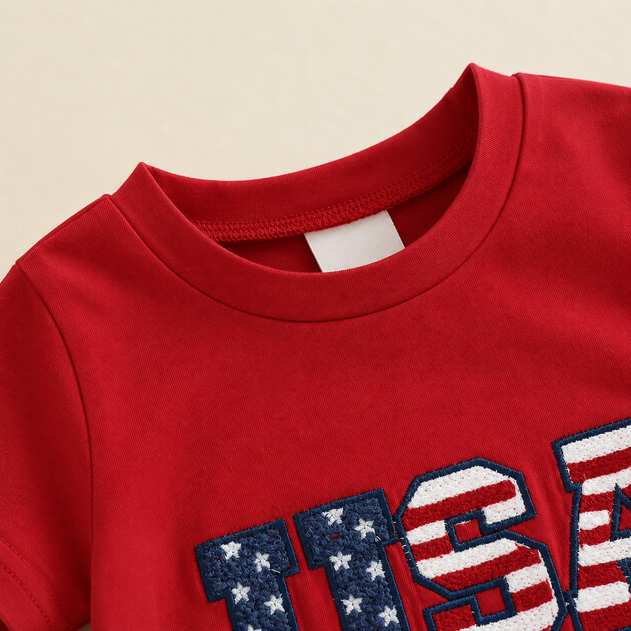 USA Appliqué Short Sleeve Baby Romper - Red, product view 5