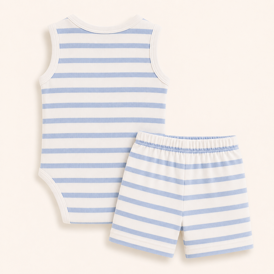 Sunny Days Bodysuit & Shorts Set - Blue Stripes, product view 4