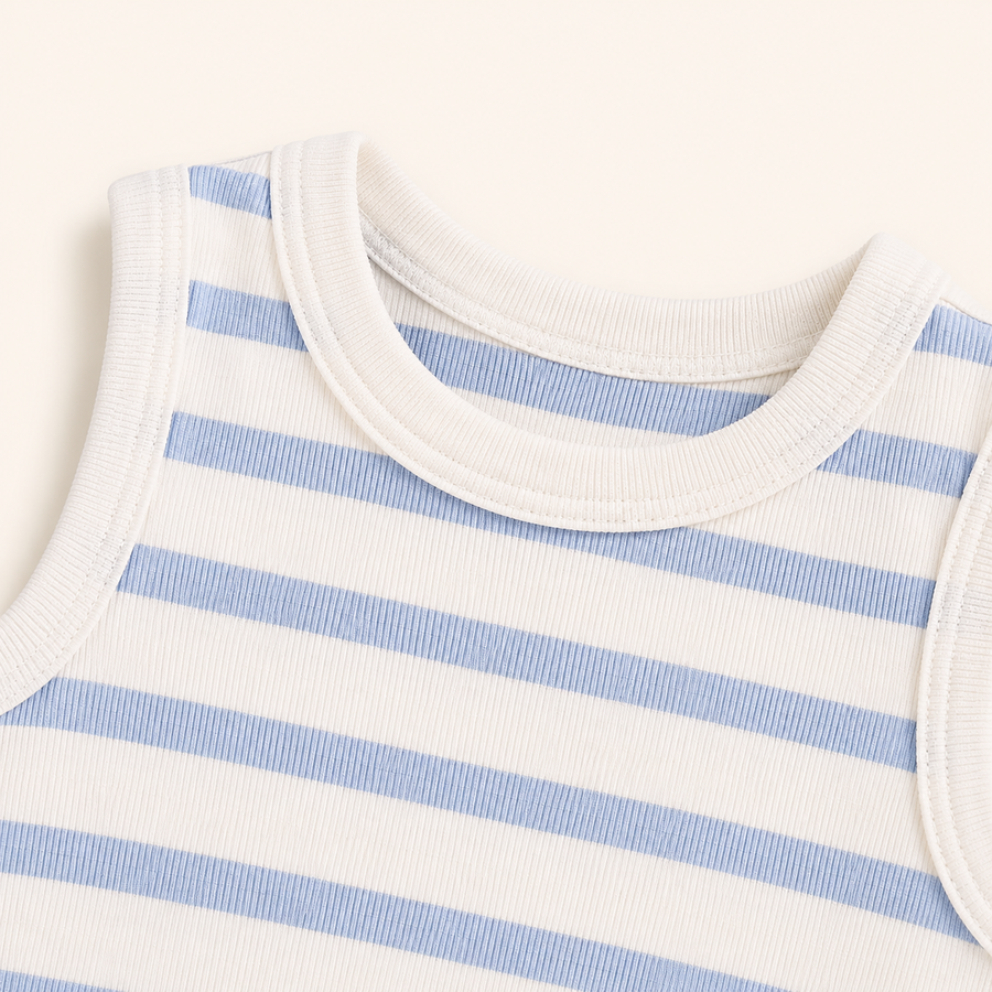 Sunny Days Bodysuit & Shorts Set - Blue Stripes, product view 5