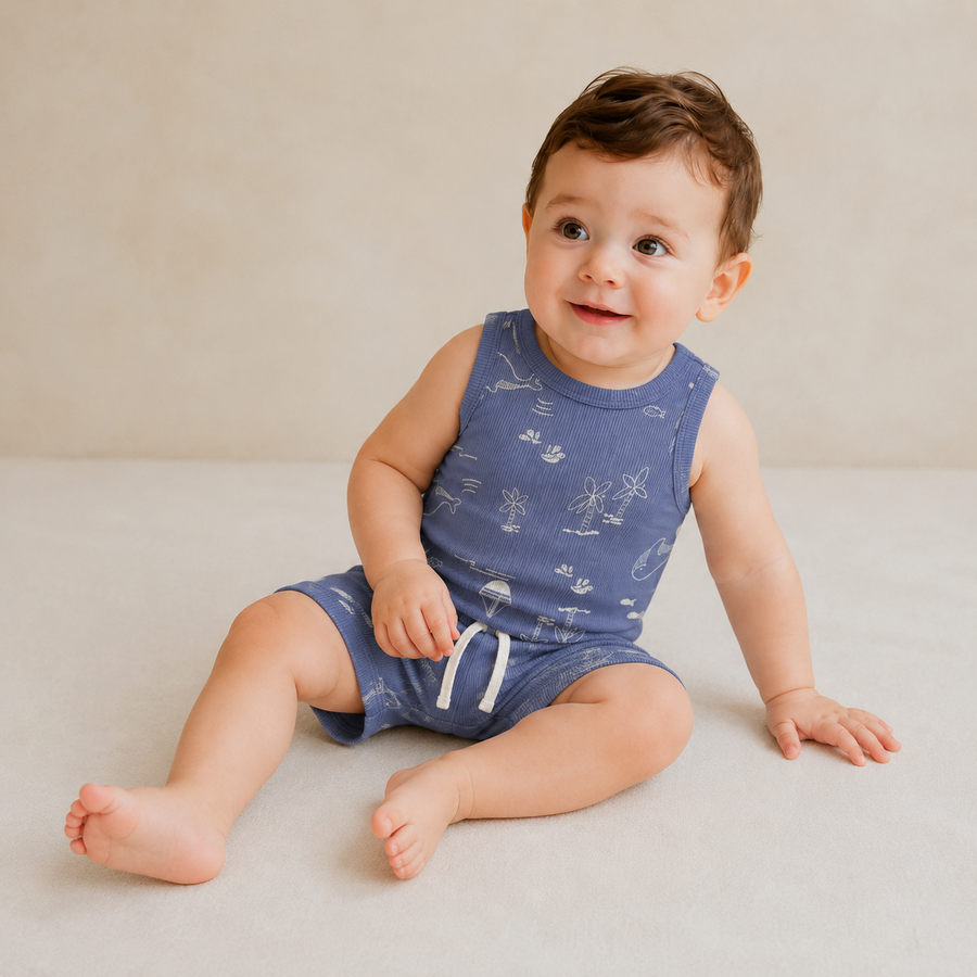 Sunny Days Bodysuit & Shorts Set - Blue, product view 3