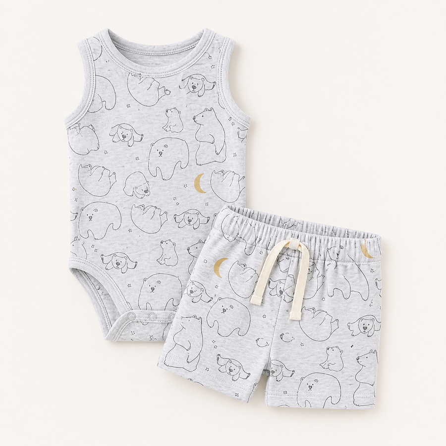 Sunny Days Bodysuit & Shorts Set - Grey Bears, product view 2
