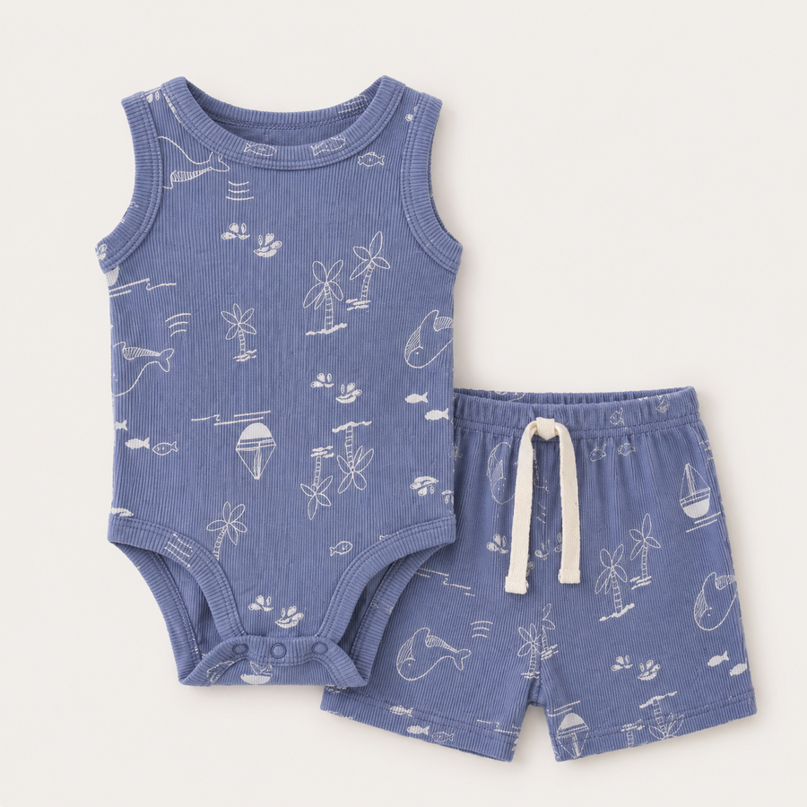 Sunny Days Bodysuit & Shorts Set - Blue, product view 2
