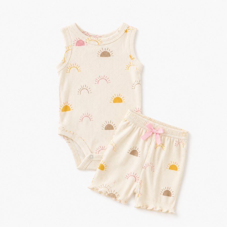 Sunny Days Bodysuit & Shorts Set - Pink Sun, product view 2