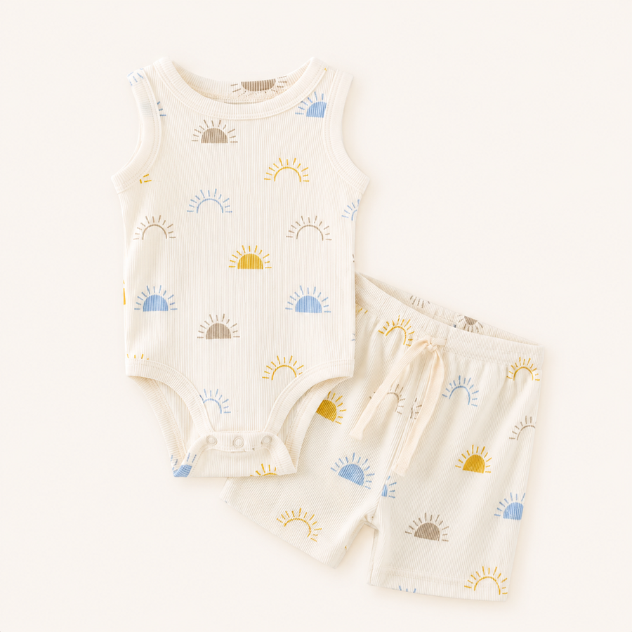 Sunny Days Bodysuit & Shorts Set - Blue Sun, product view 2