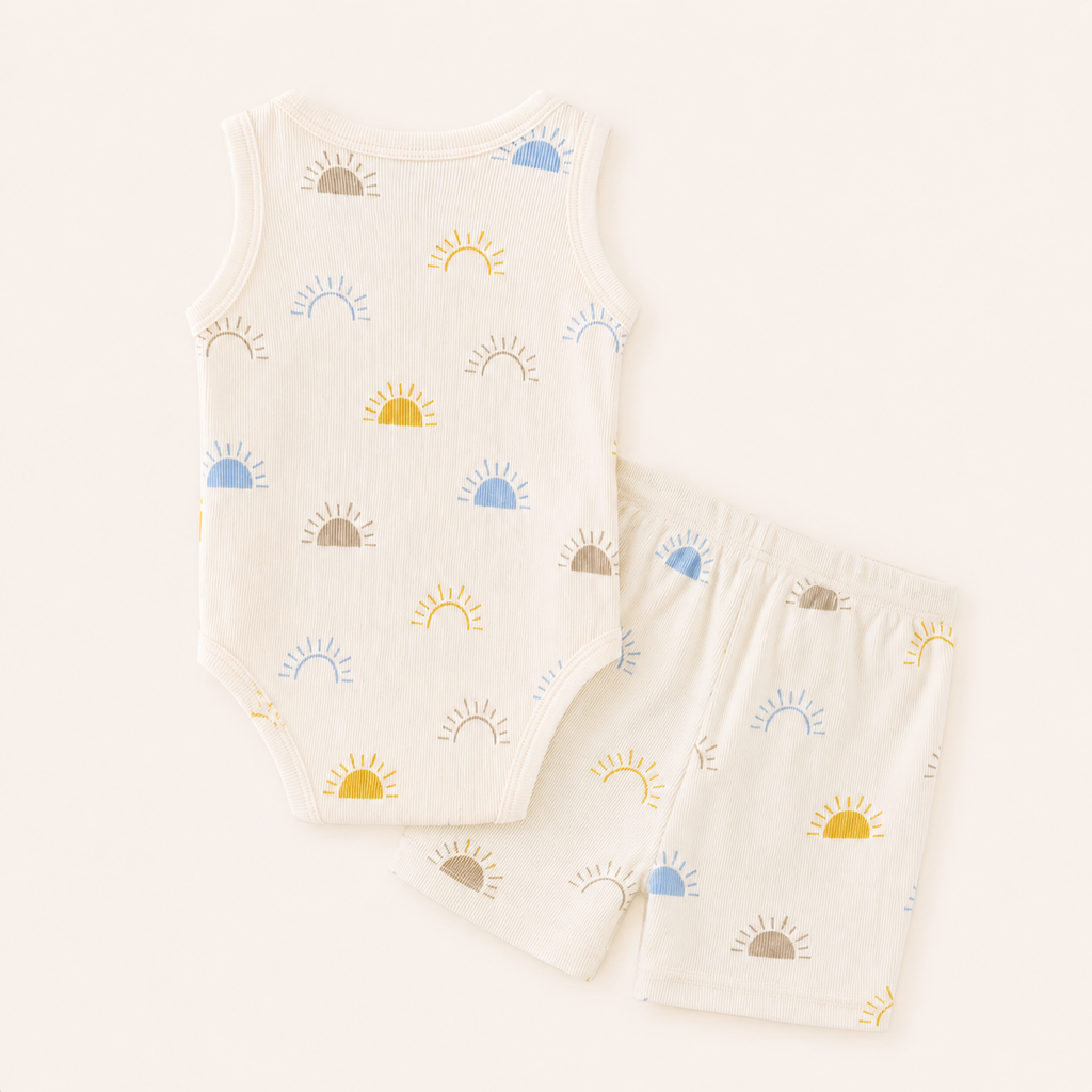 Sunny Days Bodysuit & Shorts Set - Blue Sun