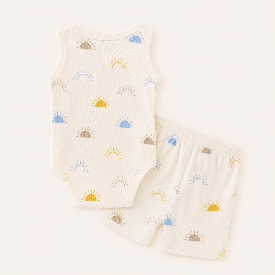 Sunny Days Bodysuit & Shorts Set - Blue Sun, product view 4