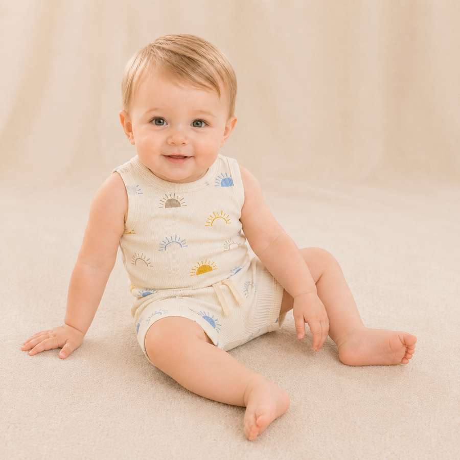 Sunny Days Bodysuit & Shorts Set - Blue Sun, product view 3