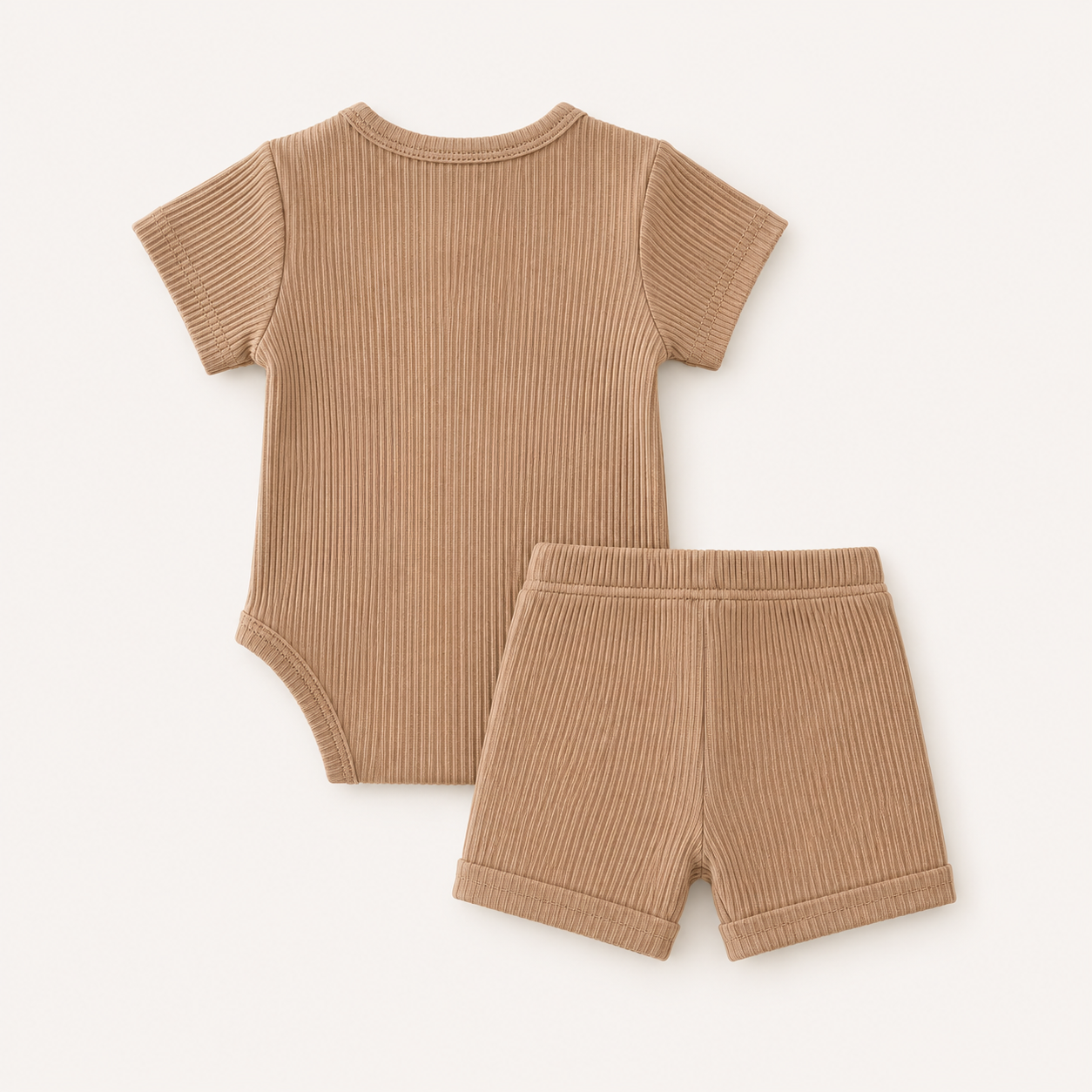 Everyday Ribbed Baby Bodysuit & Shorts Set - Khaki