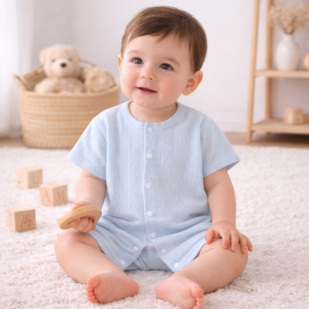 Lou Textured Summer Romper - Blue