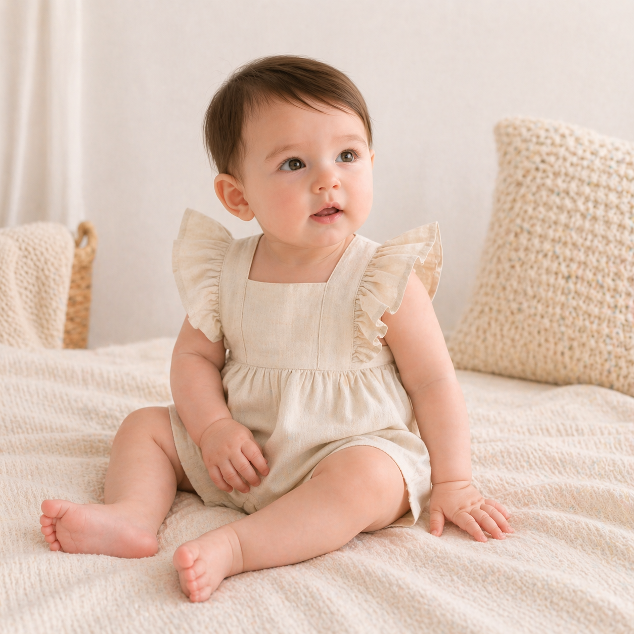 Camille Flutter Romper - Beige
