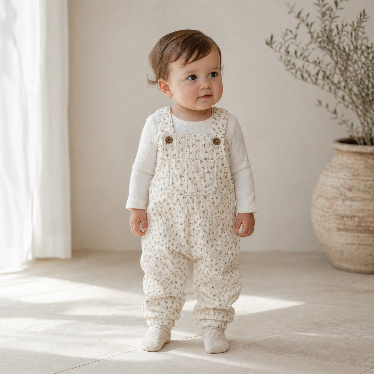 Soft Corduroy Baby Overall - Flowers