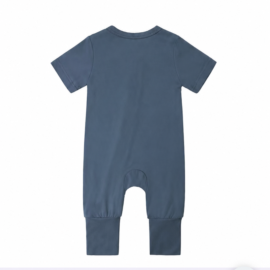 Bamboo Short Sleeve Zip Romper - Deep Blue