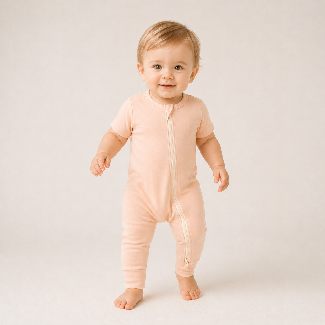 Bamboo Short Sleeve Zip Romper - Dusty Pink