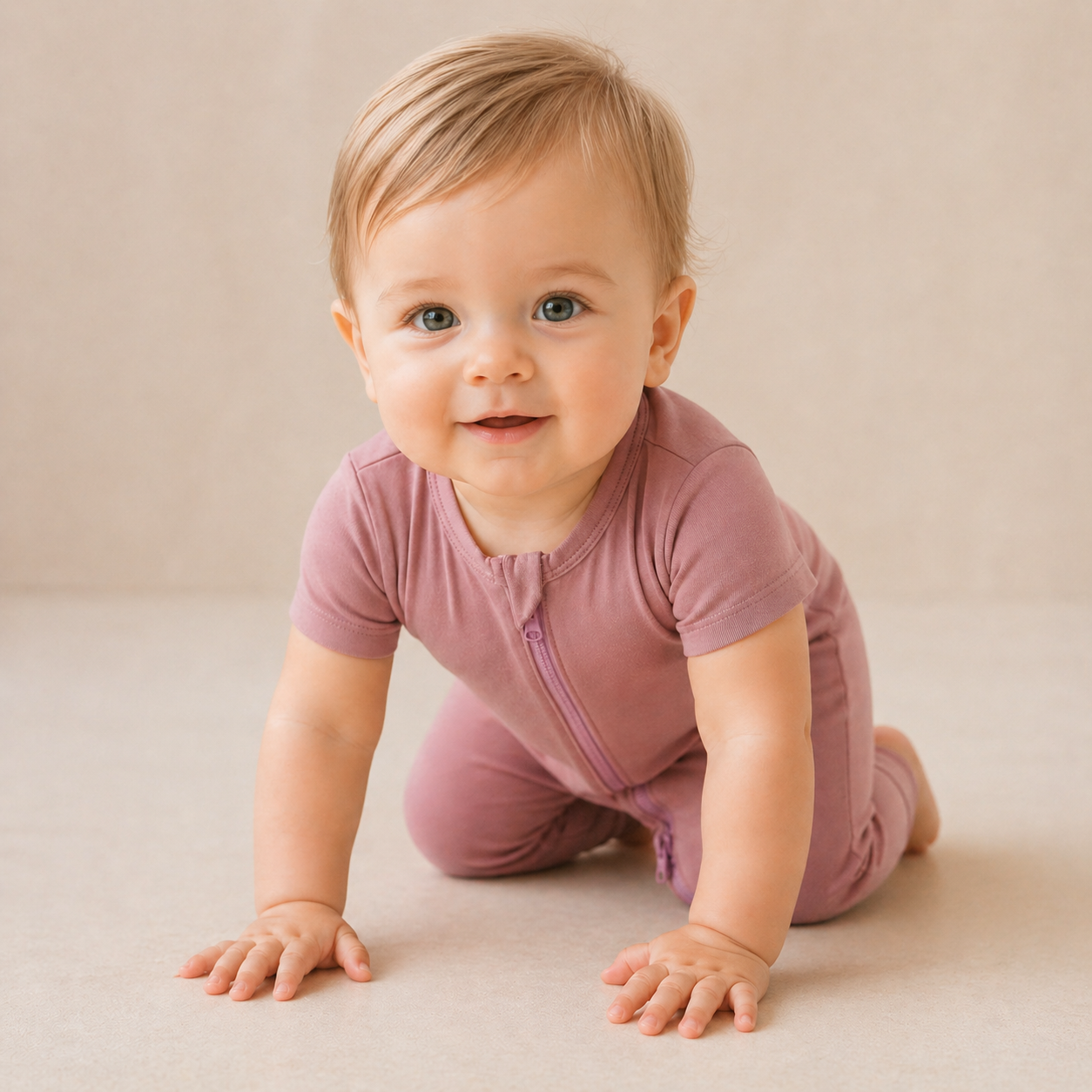 Bamboo Short Sleeve Zip Romper - Purple