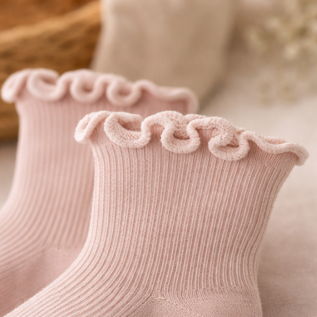 Frilled Rib Baby Socks 3-Pair Set - Pink