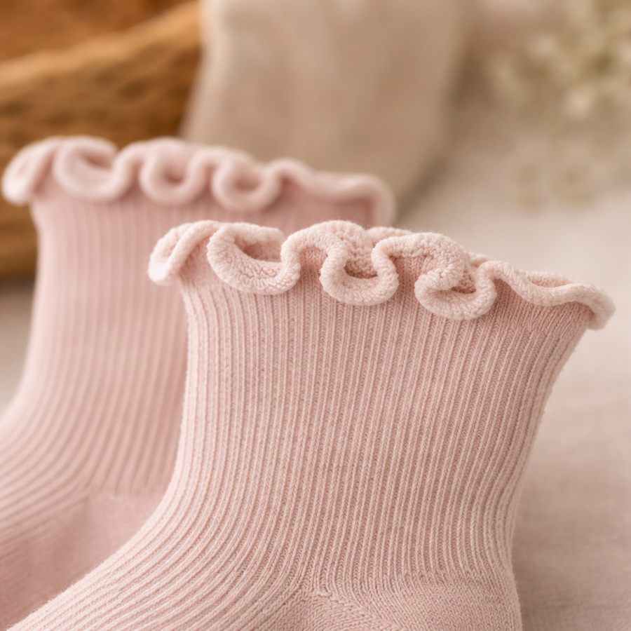 Frilled Rib Baby Socks 3-Pair Set - Pink, product view 3