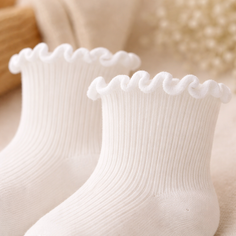 Frilled Rib Baby Socks 3-Pair Set - White, product view 3