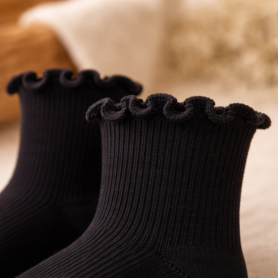 Frilled Rib Baby Socks 3-Pair Set - Black, product view 3