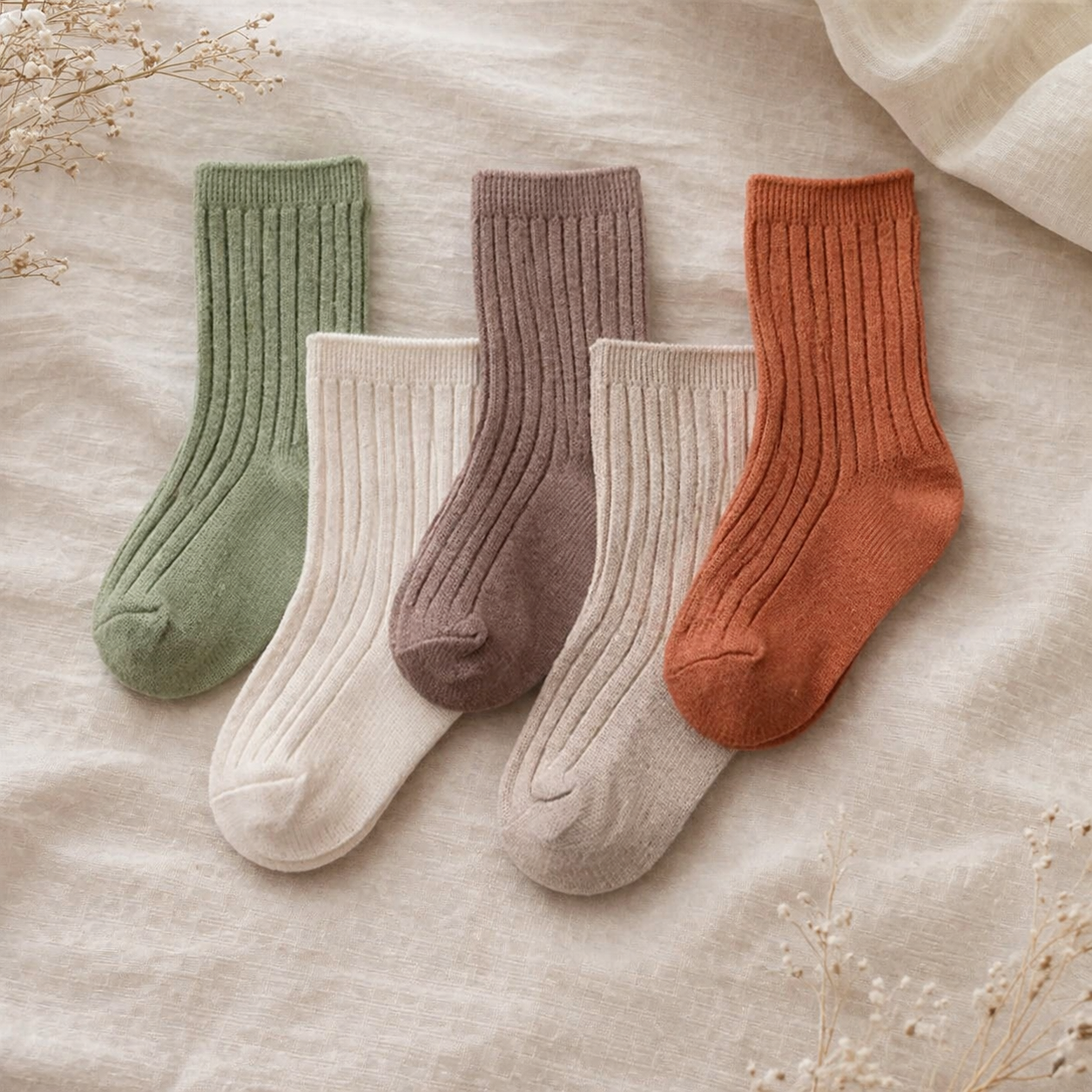Ribbed Everyday Sock Set – 5 Pairs - Earthy Neutrals
