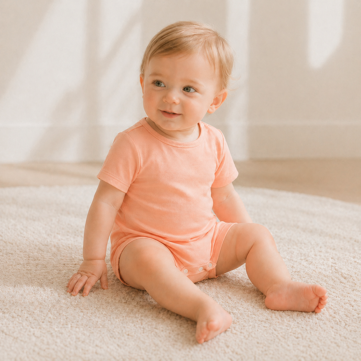 Short Sleeve Shortie Romper - Peach