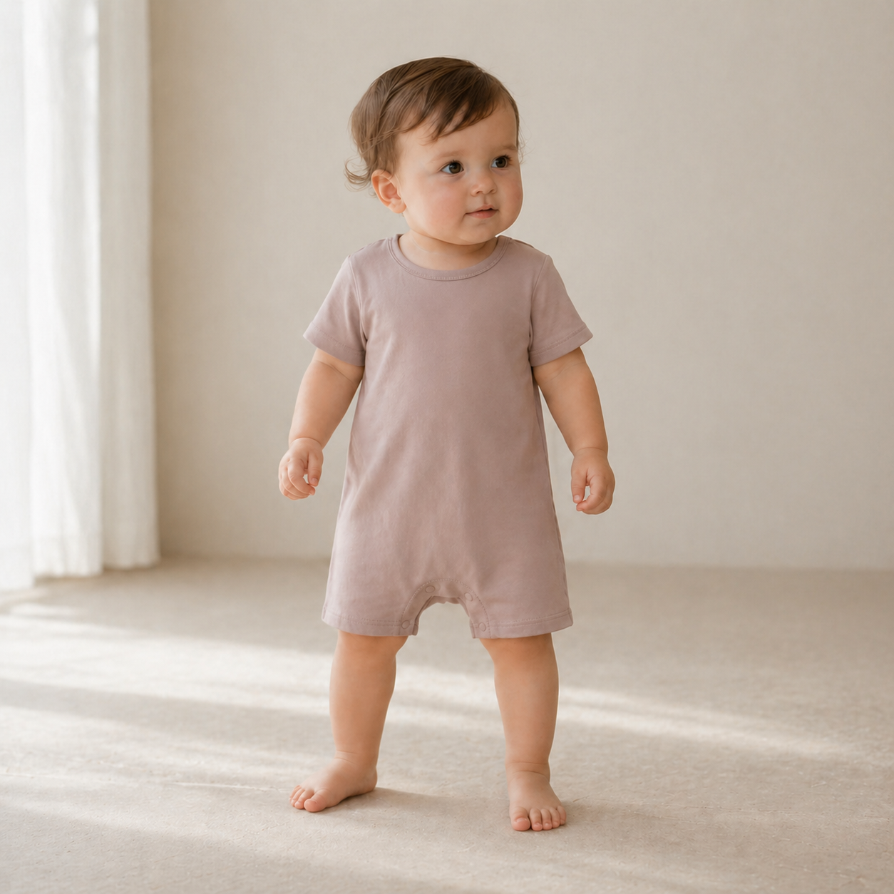 Short Sleeve Shortie Romper - Taupe