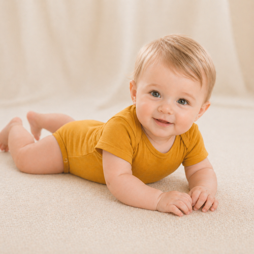Soft Bamboo Short Sleeve Bodysuit - Mustard, product view 2