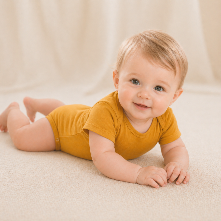 Soft Bamboo Short Sleeve Bodysuit - Mustard, product view 2