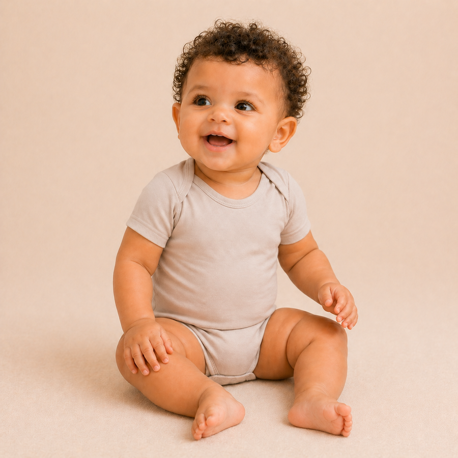 Soft Bamboo Short Sleeve Bodysuit - Stone, product view 2