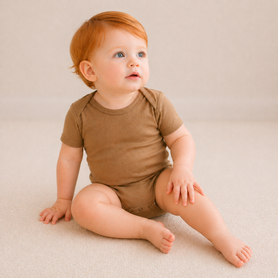 Soft Bamboo Short Sleeve Bodysuit - Coffee, product view 2