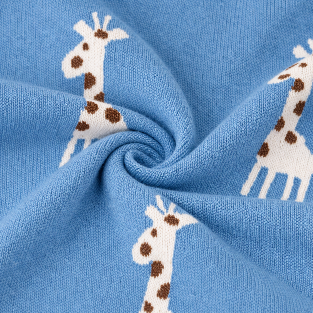 Giraffe Knit Baby Blanket - Blue