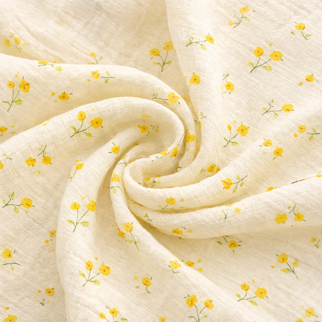 Yellow Flower Muslin Baby Blanket - 2-Layer Cotton Swaddle - 100×100 cm (39.4×39.4 inches)