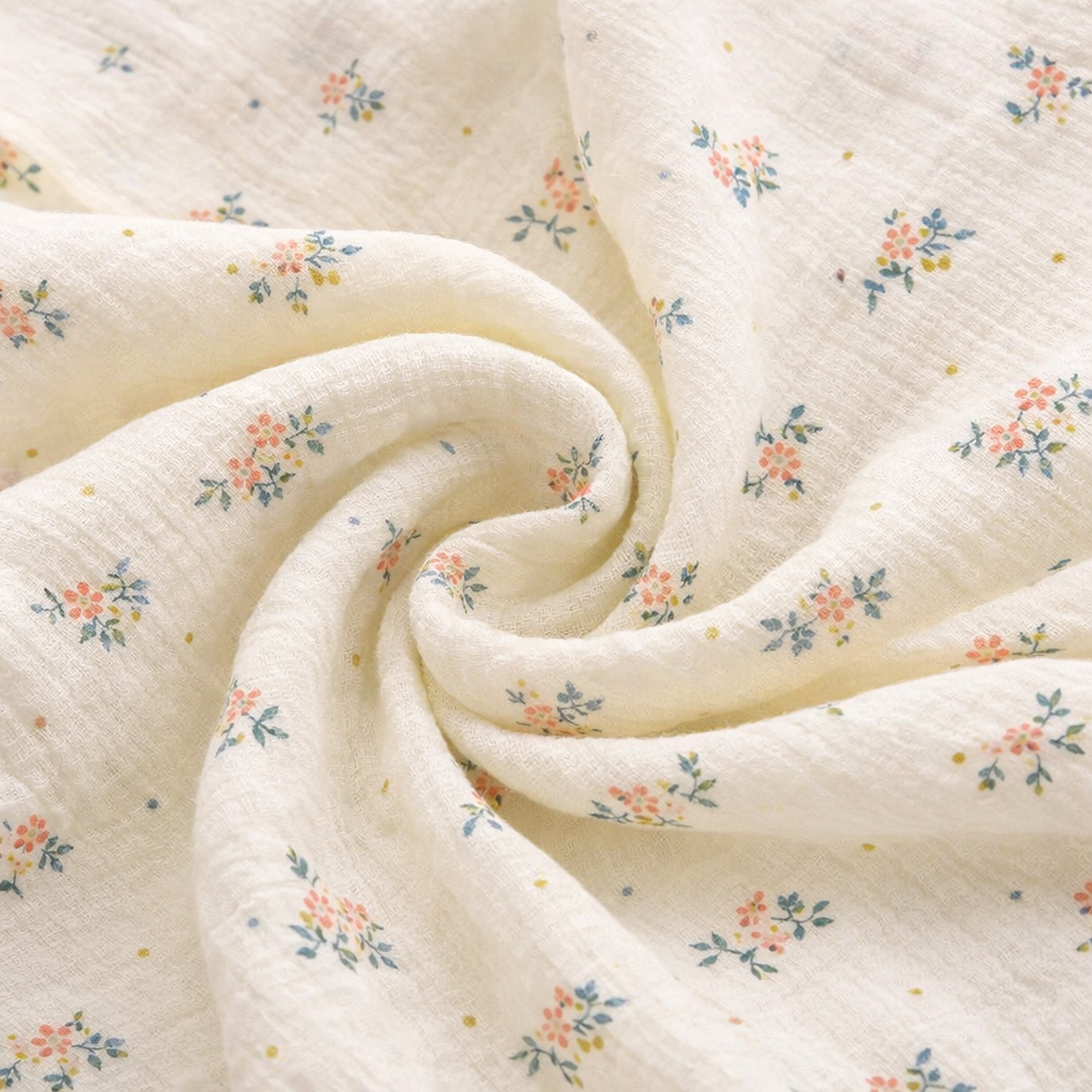 Retro Flower Muslin Baby Blanket - 2-Layer Cotton Swaddle - 100×100 cm (39.4×39.4 inches)