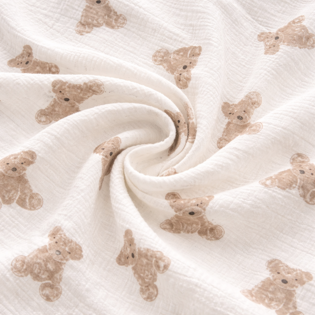 Bear Muslin Baby Blanket - 2-Layer Cotton Swaddle - 100×100 cm (39.4×39.4 inches)