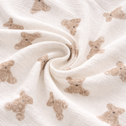 Bear Muslin Baby Blanket - 2-Layer Cotton Swaddle - 100×100 cm (39.4×39.4 inches)
