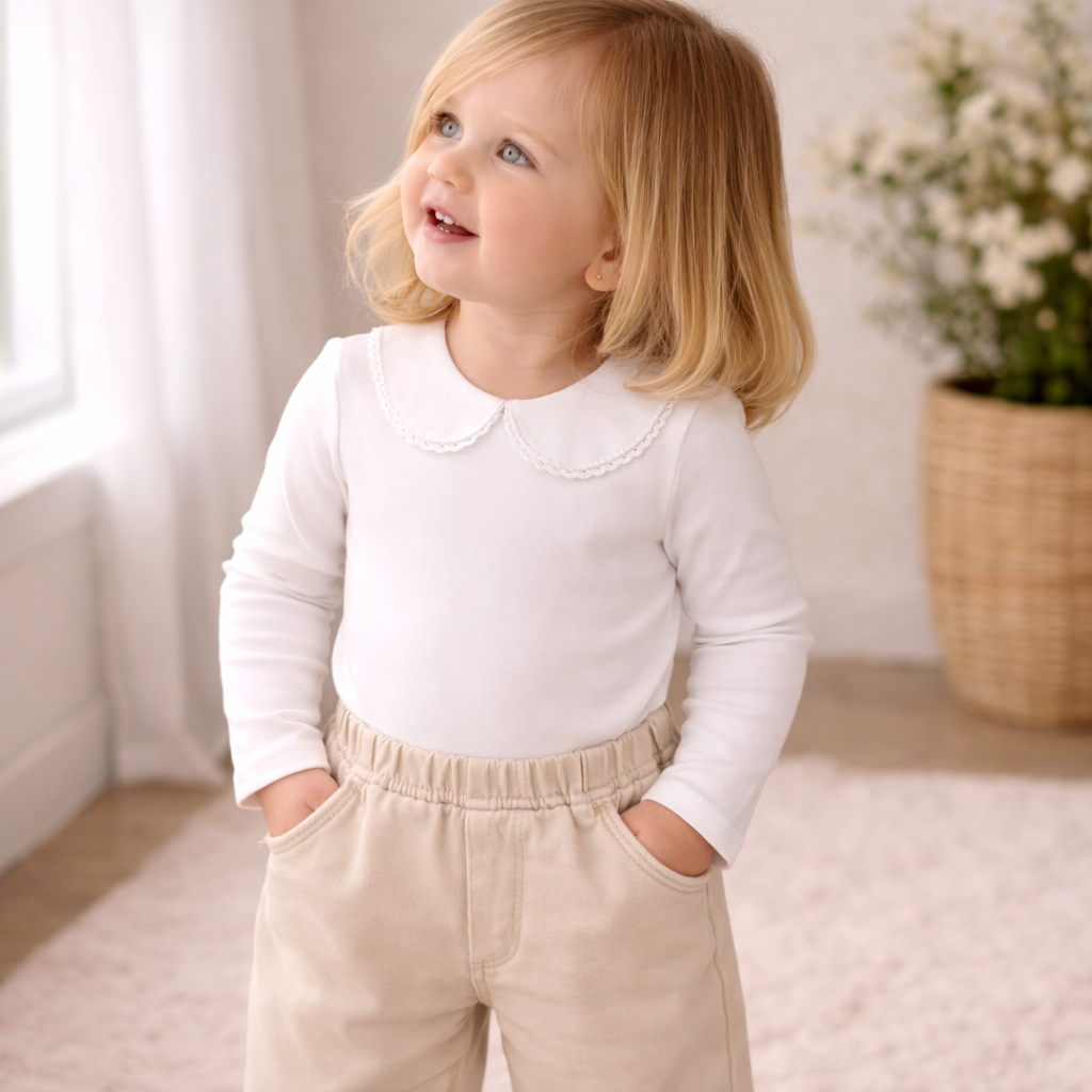 Classic Cuffed Denim Trousers - Beige