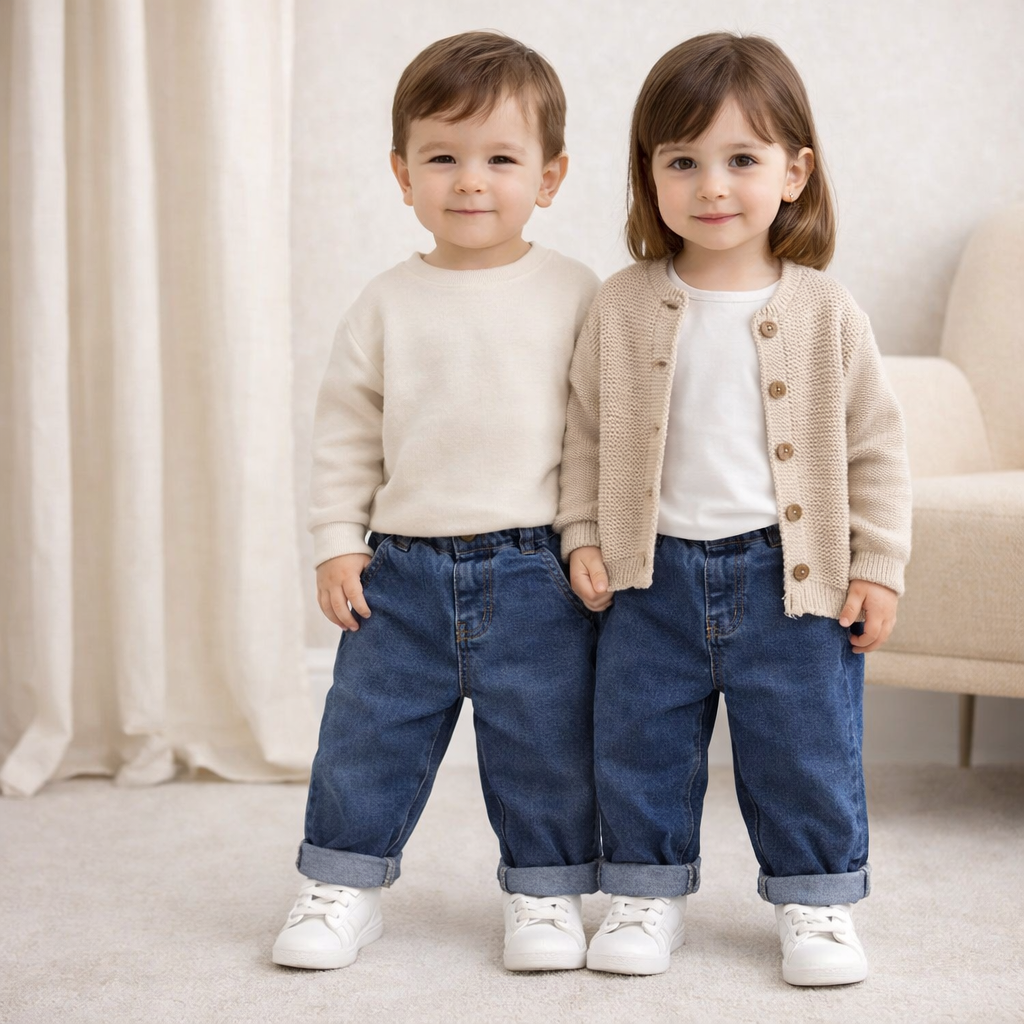 Classic Cuffed Denim Trousers - Blue