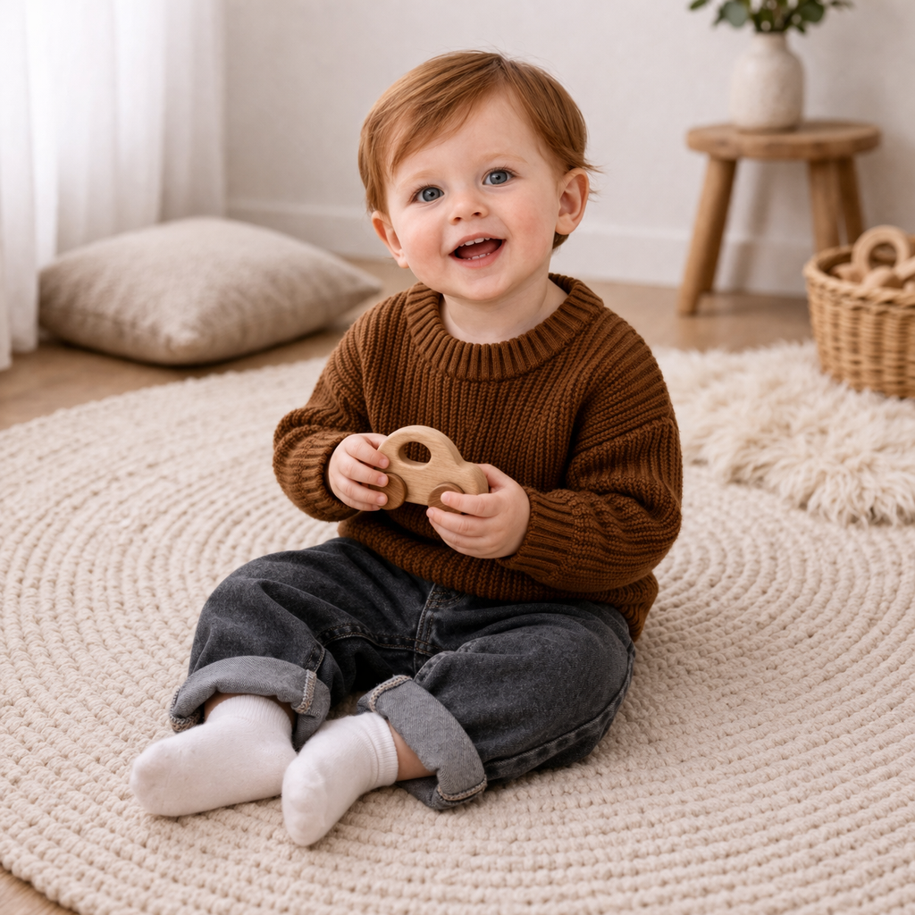Soft Knit Cotton Sweater - Brown