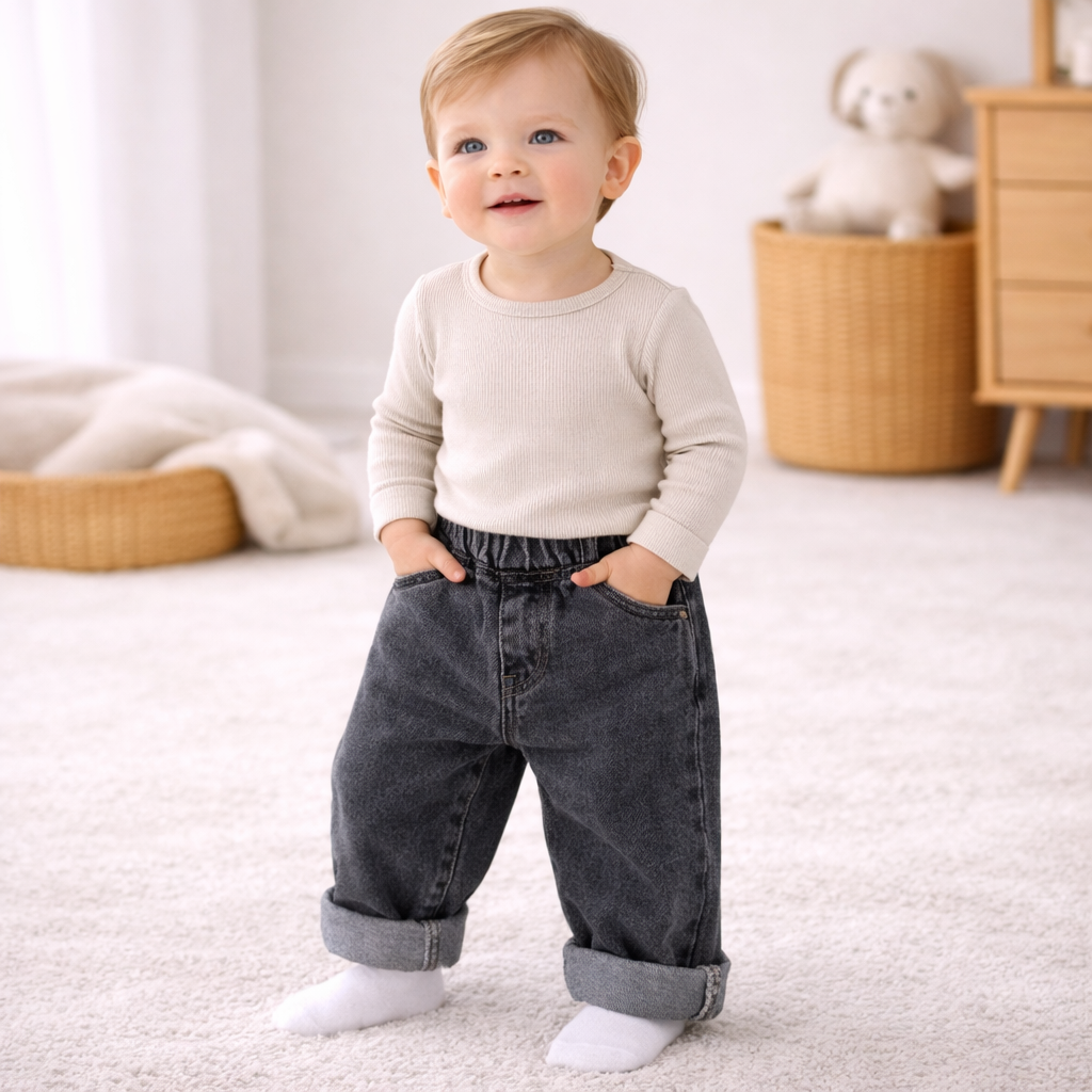 Classic Cuffed Denim Trousers - Black