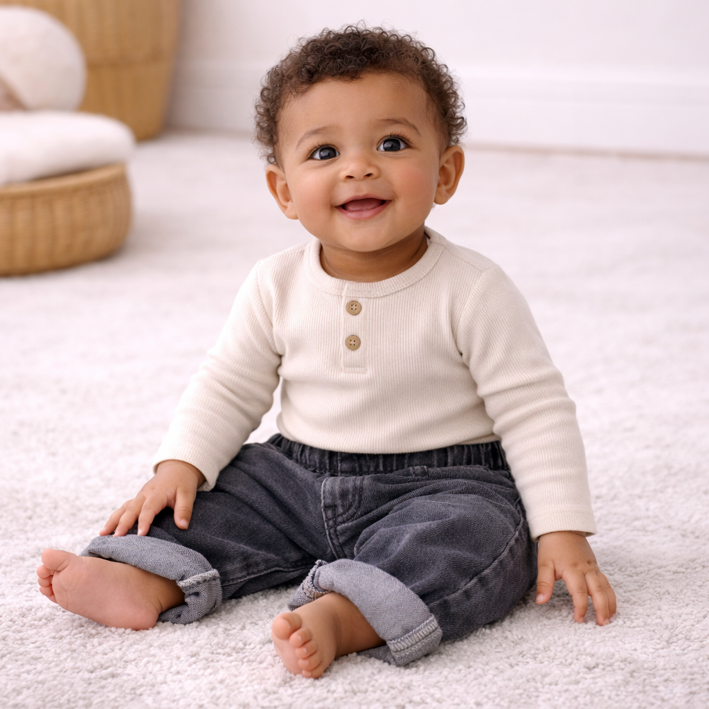 Classic Cuffed Denim Trousers - Black